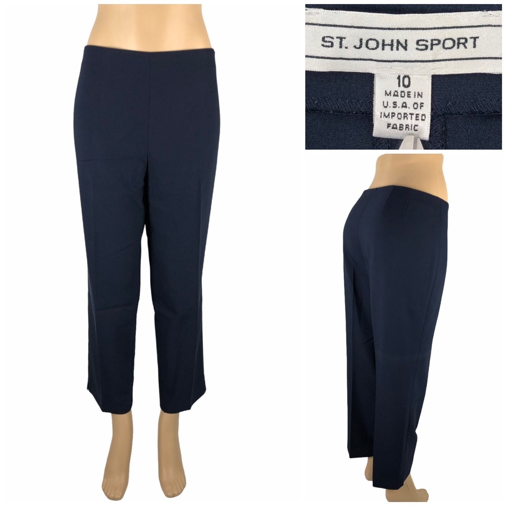 St John Sport Womens 10 Pants Stretch Cotton Polyester Blend Cropped Capri Blue